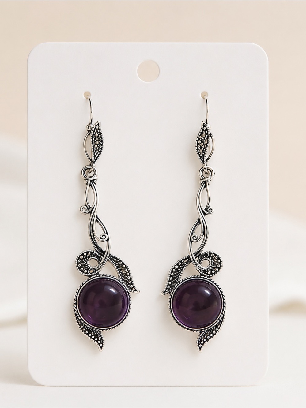 Sterling-Style Purple Gem Drop Earrings